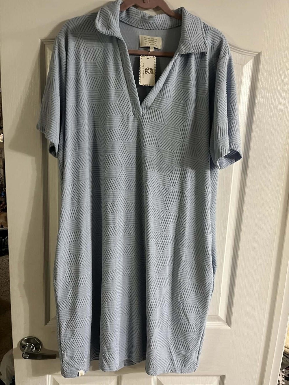 Simply Southern Light Blue Textured Collared Knit Dress